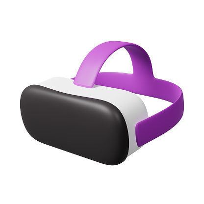 Cartoon VR glasses icon in white black purple isolated on white background. Virtual reality technology gadget innovation for futuristic cyber simulation gaming metaverse on cyberspace. 3d rendering