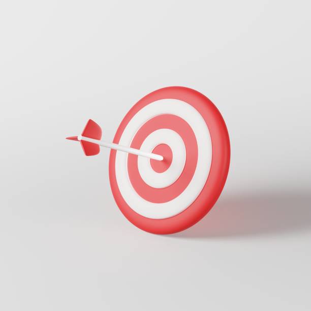 istock Red white arrow hit the target dart board on white background. Business target strategy bullseye icon sign, Online marketing goal objective management, successful point challenge concept. 3d rendering 1445321056