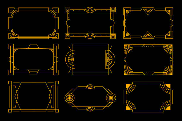 rama w stylu art deco w złotym kolorze dla eleganckiego i luksusowego stylu projektowania. wysokiej jakości grafika linii vintage dla elementów projektowych i ornamentów. elegancki obrys konturu tła i dekoracji nadruków - art deco deco art frame stock illustrations