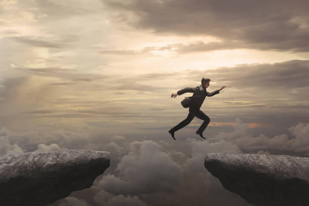 istock Business man jumping 3d illustration 1445324234