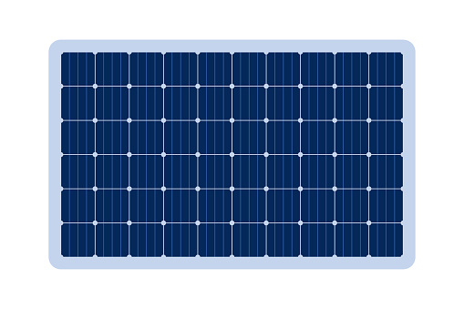 Solar panel grid module. Sun power electric battery. Solar cell pattern. Sun energy battery panel background. Alternative eco energy source. Vector illustration isolated on white background.