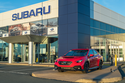November 27, 2022 - Halifax, Canada - A 2022 Subaru Impreza WRX sedan at a Subaru dealership.