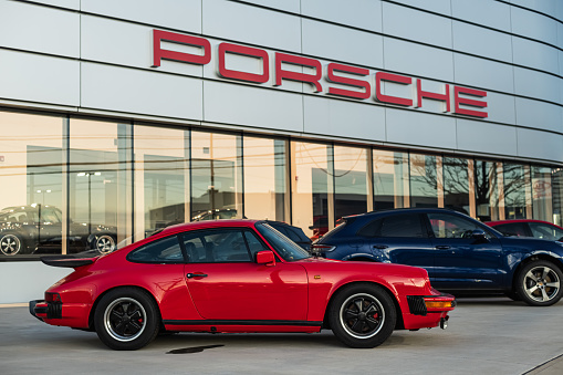 November 27, 2022 - Halifax, Canada - Porsche of Halifax dealership with classic 911 available.