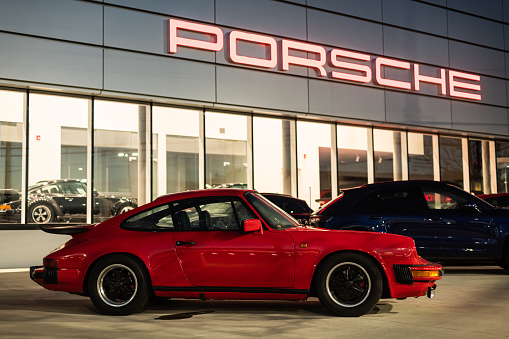 November 27, 2022 - Halifax, Canada - Porsche of Halifax dealership with classic 911 available.