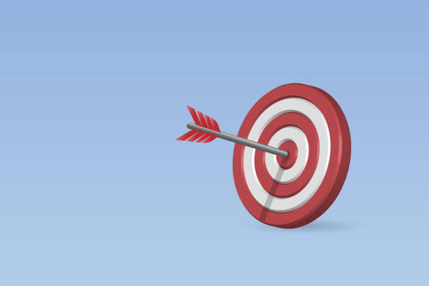 istock Arrow hit on center of dashboard target. Success business, marketing target customer achievement. 3D vector. 1445328311