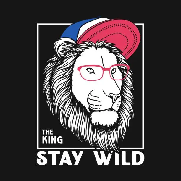 Vector illustration of Cool lion head stay wild wild vector illustration