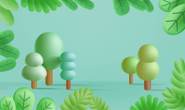 istock Stage decor with tree shapes. 3d pedestal natural scene or platform for product stand. Vector illustration.Background for kids product presentations. 1445334645