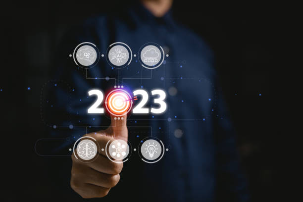 istock 2023 is the new year for future business development, innovation, and creative ideas involving artificial intelligence (AI), digital technology, online data security, and business targets. 1445335921