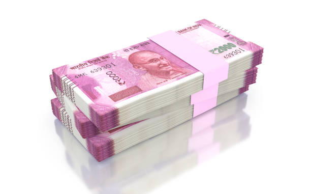 istock Indian Rupee 2000 Currency Note Bundles isolated on White Background - 3D Illustration 1445338005