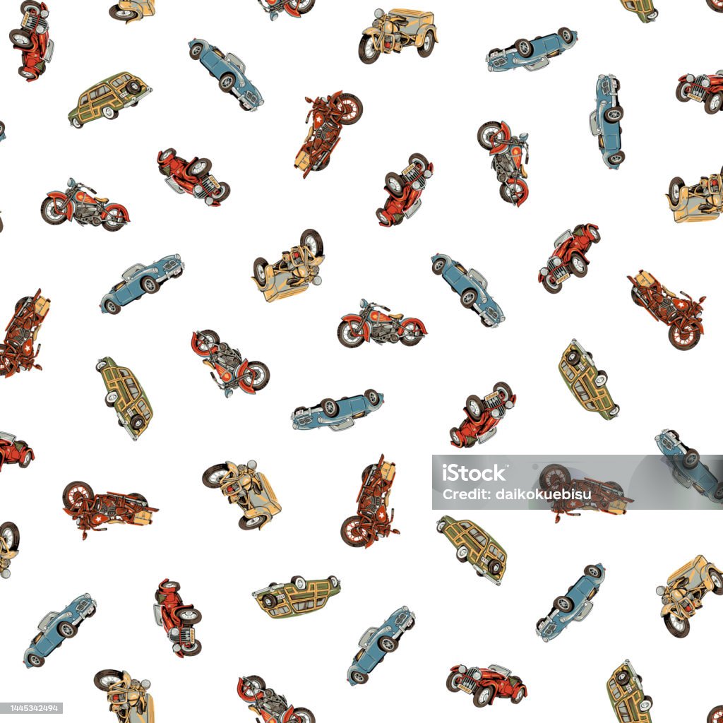 Driving Car Pattern Hand Drawn Classic Car Seamless Pattern Stock Illustration - Download ...