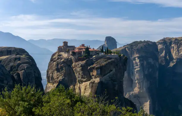 A view of the Saint Trinity Monastery and landscape of Meteora