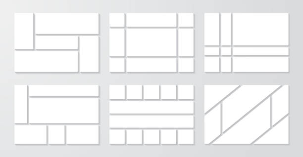 사진 콜라주 템플릿, 사진 몽타주에 대한 빈 모형. 사진 프레임 컬렉션 또는 무드 보드, 프리젠 테이션에 대 한 모자이크 사진 갤러리, 벡터 일러스트 레이 션 - 합성사진 stock illustrations