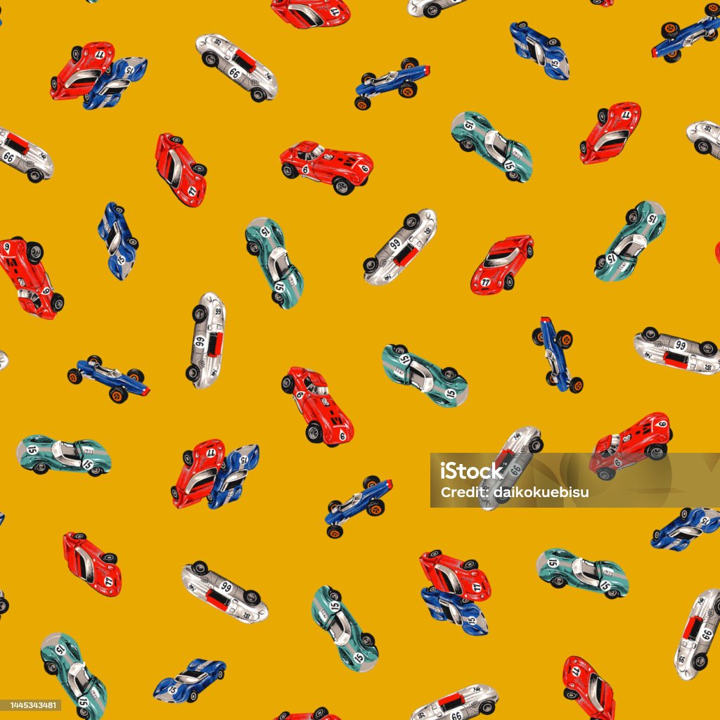 Old Racing Pattern Design Hand Drawn Old Racing Car Seamless Pattern Stock Illustration ...