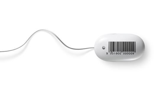 Mouse with barcode isolated on white background. Photo with clipping path.
