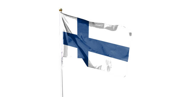 istock Finland flag isolated on white background with clipping path. Shut down that waving flag. symbol. Empty frame for text 1445345873