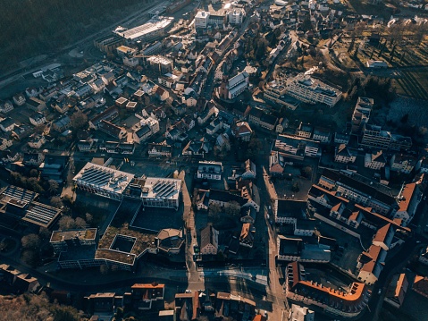 Aerial shot of cityscape of Furtwangen in the Blackforest region Germany