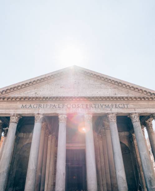 istock Vertical low angle shot of the pantheon in Rome during sunset 1445348633