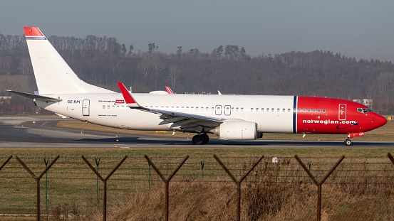 Cracow, Poland – January 03, 2020: A Boeing 737-800 (B738) of Norwegian Air Shuttle arriving EPKK KRK Krakow-Balice