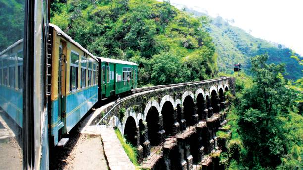istock Beautiful landscape of green forests from a train on a bridge 1445350363