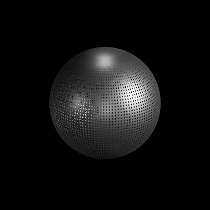 A 3D rendering of a metallic Sphere with a black background