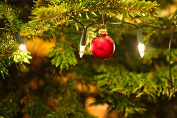 istock Closeup of Christmas decorations on a tree 1445351880