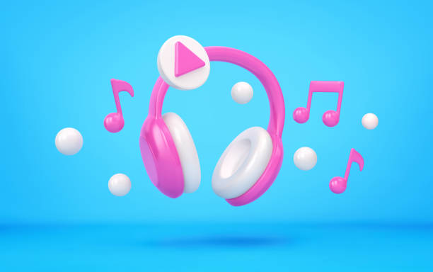 istock Headphones and musical notes flying over blue background. Music app concept 1445353904