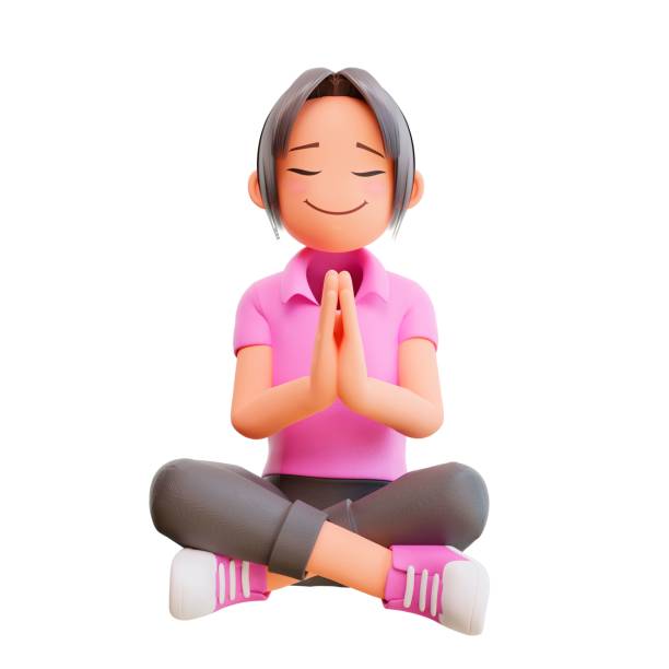 istock 3D rendering of a meditating girl on a white background 1445355211