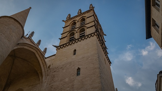 A low angle shot of Montpellier Cathedral captured during daylight