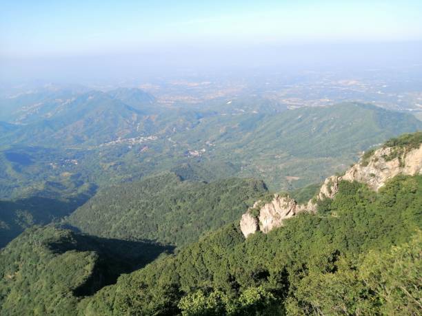 istock Aerial view of greenery mountains surrounded by dense trees 1445355652