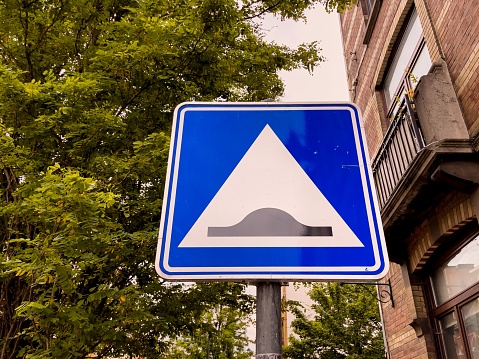 Warning sign for a speed bump in the street