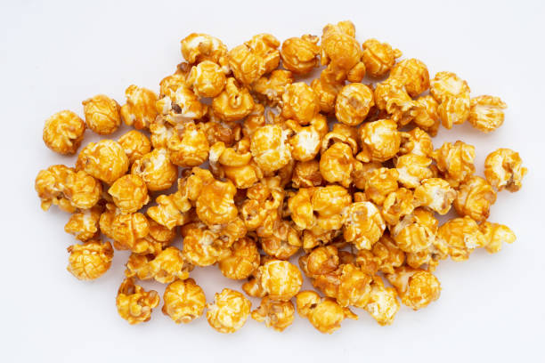 istock Honey caramel popcorn on white background. 1445358378