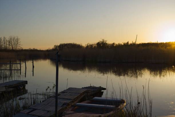 istock Pier in the evening sun with calm water. 1445358441