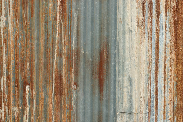 istock Old zinc wall texture background, rusty on galvanized metal panel sheeting. 1445359004