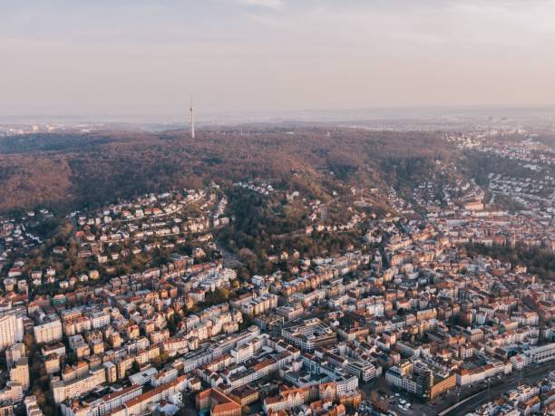 istock Cityscape of central Stuttgart, Germany, during sunset 1445359182
