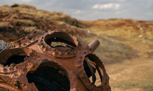istock Remains of the plane during a plane crashed on the hill 1445360005