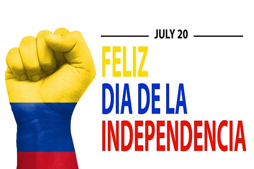Feliz Dia De La Independencia Colombia Wallpaper with Waving Flag. Abstract national holiday celebration and wishes