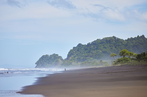 A beautiful Playa Hermosa beach in Costa Rica with lush trees in the background