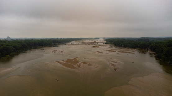 An aerial shot of the Platte river in Fremont, Nebraska