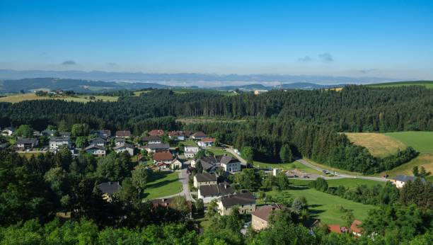 Scenic shot of the district of Grein from the trail of Schlosserweg in Austria A scenic shot of the district of Grein from the trail of Schlosserweg in Austria grein austria stock pictures, royalty-free photos & images