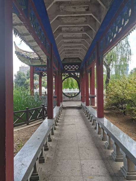 istock Vertical view of the ancient Chinese long corridor 1445365437