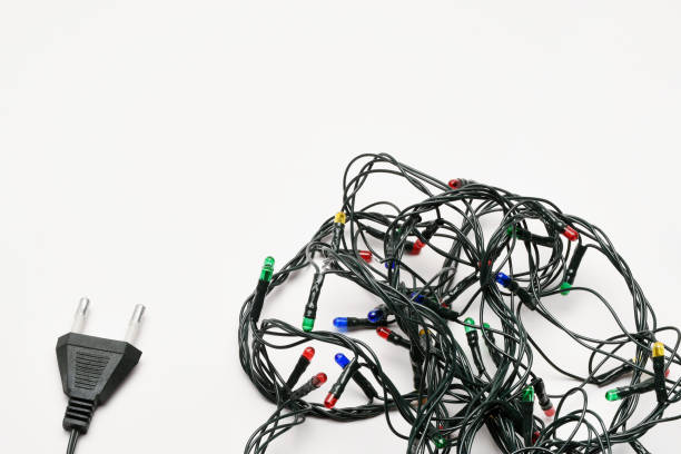 istock Christmas lights on the white background 1445367414