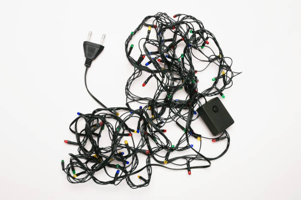 istock Christmas lights on the white background 1445367583