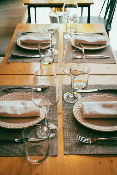 istock Vertical shot of a dinner table in minimalistic serving 1445368450