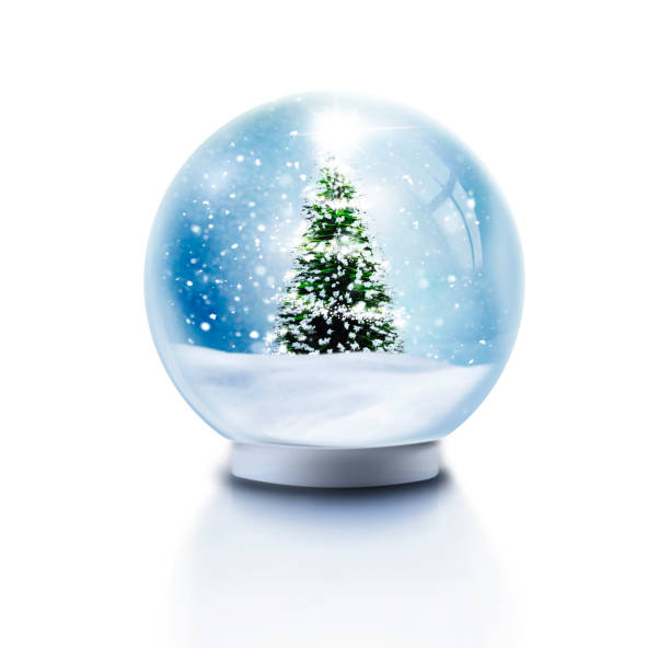 istock Snow globe with snowflakes and Christmas tree isolated 1445368998