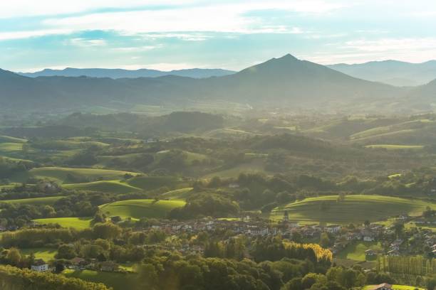 aerial view of the village of ainhoa - birds eye chilli imagens e fotografias de stock