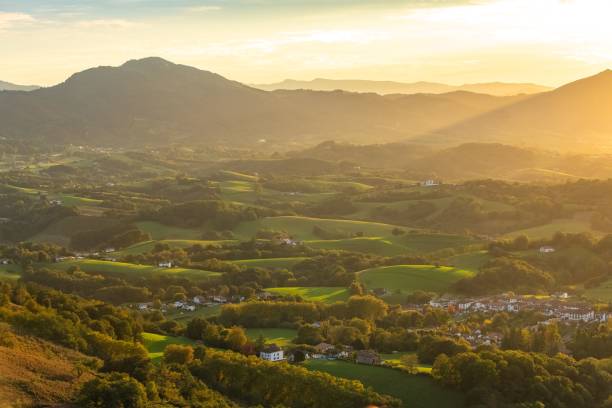 aerial view of the village of ainhoa - birds eye chilli imagens e fotografias de stock