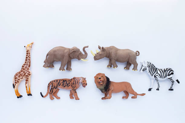 istock Plastic jungle animal toys on white background. 1445369749