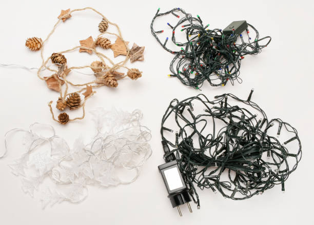 Christmas lights on the white background. Kinds of Christmas lights