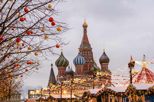Christmas decoration in Moscow. The preparations for the New Year Eve. High quality photo