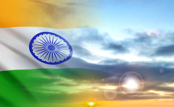 istock National flag of India on the sky with sunset or sunrise 1445371807